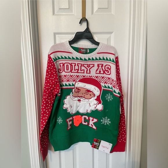 Spencer's Sweaters - Spencer’s Festive Red and Green Christmas Santa Sweater - Jolly AF